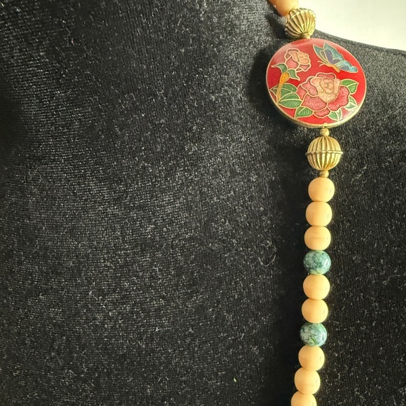Vintage 70s 80s Cloisonné Statement Dyed Howlite and Resin 28